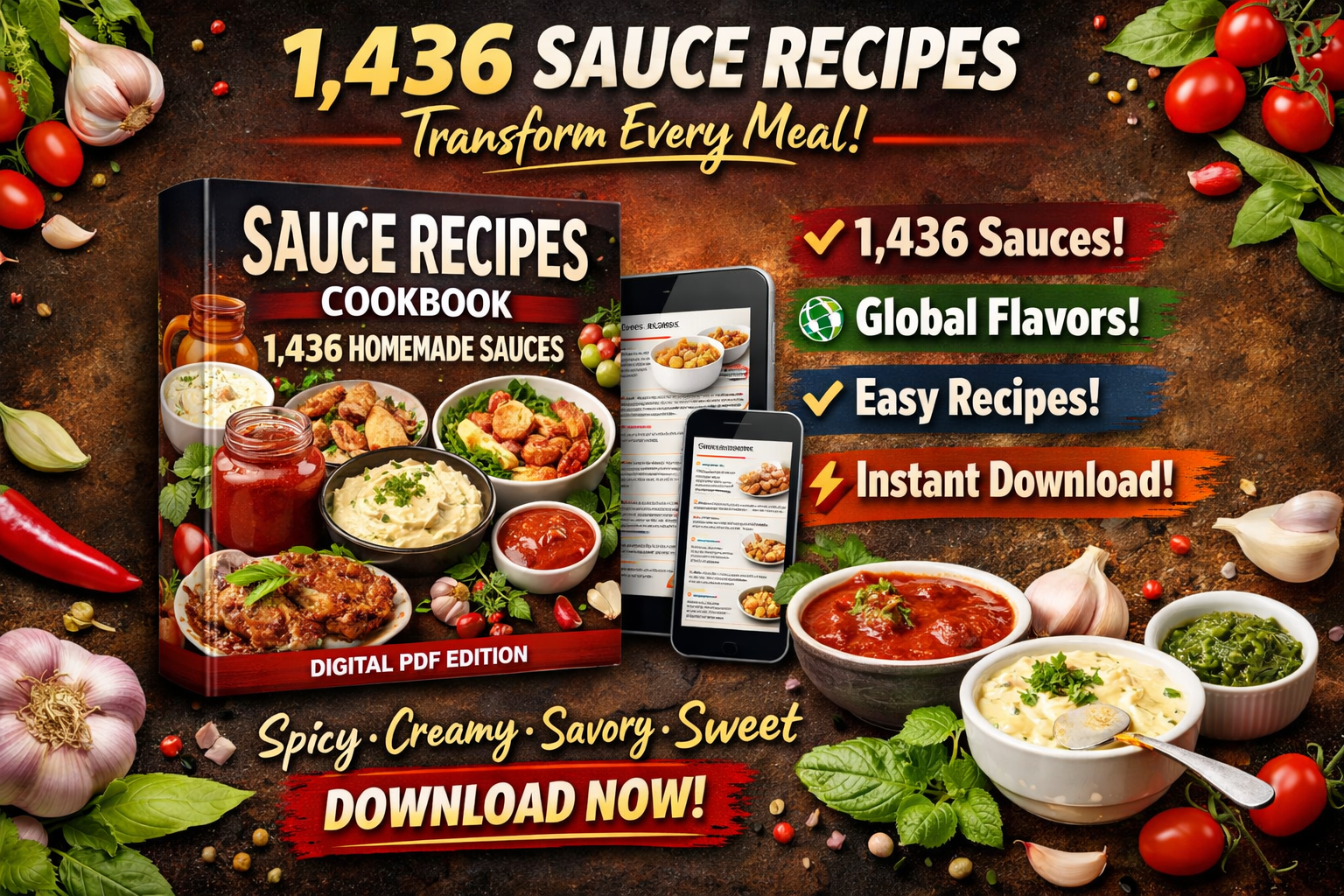 1,436 Sauce Recipes: Transform Every Meal – Instant PDF Cookbook