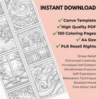 Mental Health Coloring Pages Bundle (PLR) – Mindfulness, Stress Relief, CBT & DBT Printable PDF