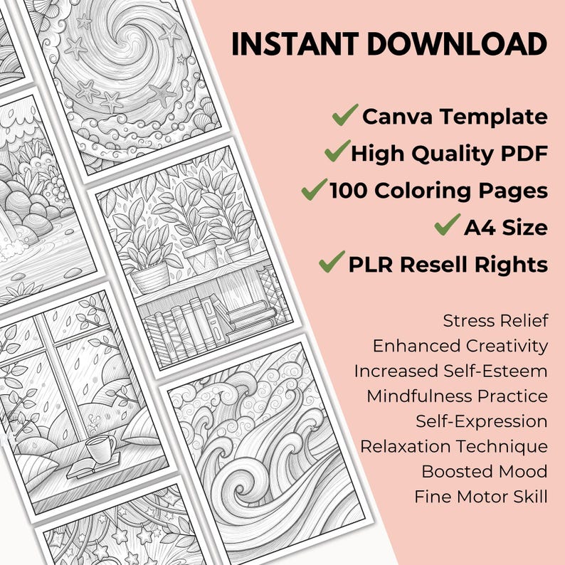 Mental Health Coloring Pages Bundle (PLR) – Mindfulness, Stress Relief, CBT & DBT Printable PDF