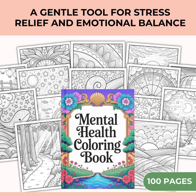 Mental Health Coloring Pages Bundle (PLR) – Mindfulness, Stress Relief, CBT & DBT Printable PDF