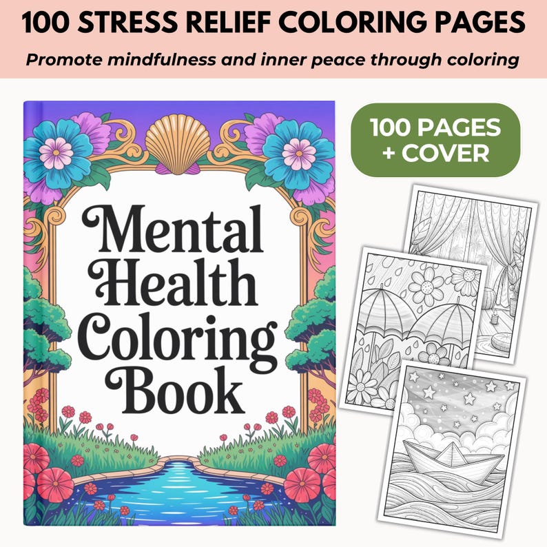 Mental Health Coloring Pages Bundle (PLR) – Mindfulness, Stress Relief, CBT & DBT Printable PDF